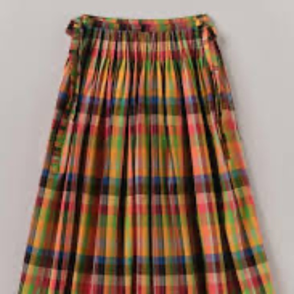Multicolor Pleated Check Cotton Skirt - Picture 5 of 7